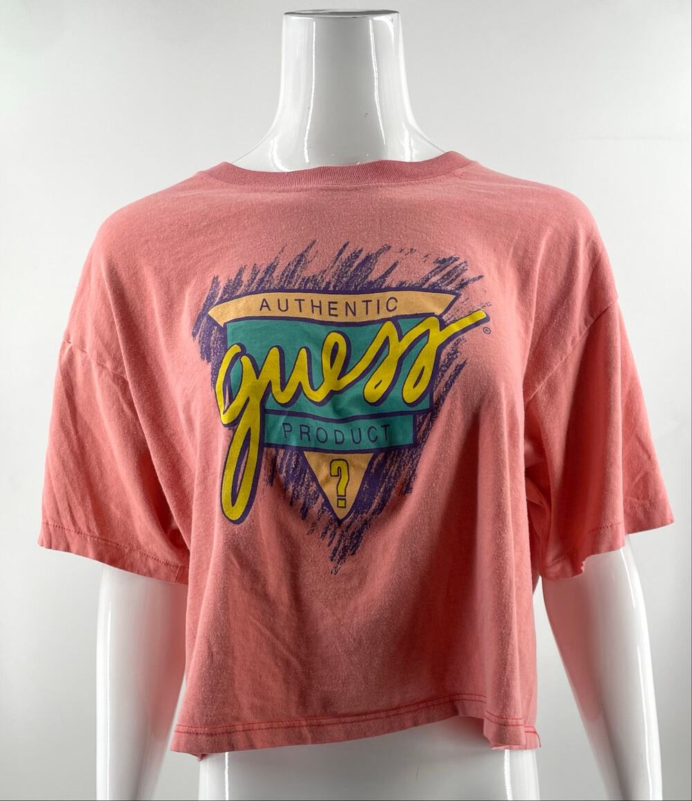 VTG 90s Guess Crop T Shirt Top Womens Top One Size Neon Pink Cotton Made USA Tee